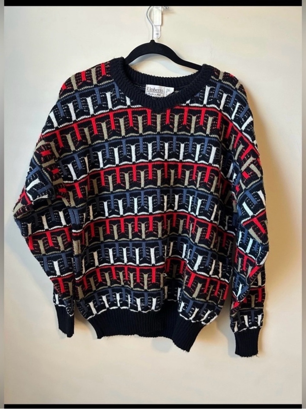 Umberto Vintage Crew Neck Pullover Sweater Large Funky Retro 80s 90s Grandpacore